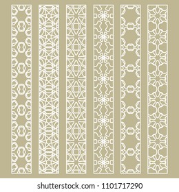 Vector set of line borders with geometric repeating texture. Isolated design elements for page decoration, headline, banners, wedding invitation cards. Fashion white lace collection