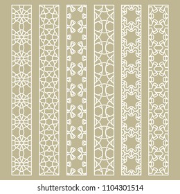 Vector set of line borders with geometric repeating texture. Isolated design elements for page decoration, headline, banners, wedding invitation cards. Fashion white lace collection
