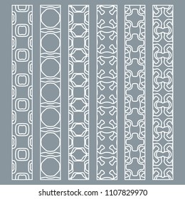 Vector set of line borders with geometric repeating texture. Isolated design elements for page decoration, headline, banners, wedding invitation cards. Fashion white lace collection