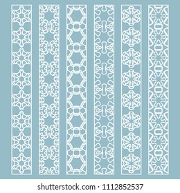 Vector set of line borders with geometric repeating texture. Isolated design elements for page decoration, headline, banners, wedding invitation cards. Fashion white lace collection