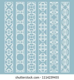 Vector set of line borders with geometric repeating texture. Isolated design elements for page decoration, headline, banners, wedding invitation cards. Fashion white lace collection