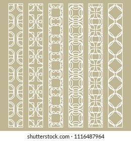 Vector set of line borders with geometric repeating texture. Isolated design elements for page decoration, headline, banners, wedding invitation cards. Fashion white lace collection
