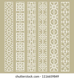 Vector set of line borders with geometric repeating texture. Isolated design elements for page decoration, headline, banners, wedding invitation cards. Fashion white lace collection