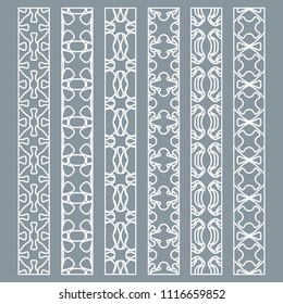 Vector set of line borders with geometric repeating texture. Isolated design elements for page decoration, headline, banners, wedding invitation cards. Fashion white lace collection