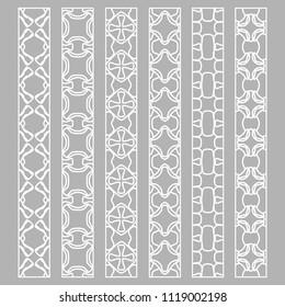 Vector set of line borders with geometric repeating texture. Isolated design elements for page decoration, headline, banners, wedding invitation cards. Fashion white lace collection