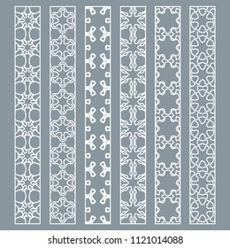 Vector set of line borders with geometric repeating texture. Isolated design elements for page decoration, headline, banners, wedding invitation cards. Fashion white lace collection