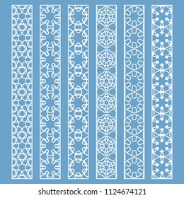 Vector set of line borders with geometric repeating texture. Isolated design elements for page decoration, headline, banners, wedding invitation cards. Fashion white lace collection