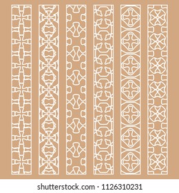 Vector set of line borders with geometric repeating texture. Isolated design elements for page decoration, headline, banners, wedding invitation cards. Fashion white lace collection