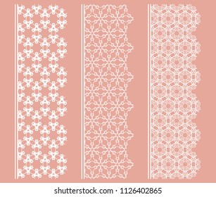 Vector set of line borders with geometric repeating texture. Isolated design elements for page decoration, headline, banners, wedding invitation cards. Fashion white lace collection
