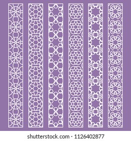 Vector set of line borders with geometric repeating texture. Isolated design elements for page decoration, headline, banners, wedding invitation cards. Fashion white lace collection