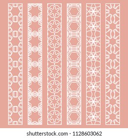Vector set of line borders with geometric repeating texture. Isolated design elements for page decoration, headline, banners, wedding invitation cards. Fashion white lace collection