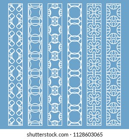 Vector set of line borders with geometric repeating texture. Isolated design elements for page decoration, headline, banners, wedding invitation cards. Fashion white lace collection