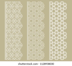 Vector set of line borders with geometric repeating texture. Isolated design elements for page decoration, headline, banners, wedding invitation cards. Fashion white lace collection