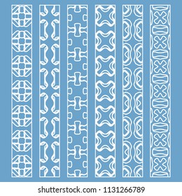 Vector set of line borders with geometric repeating texture. Isolated design elements for page decoration, headline, banners, wedding invitation cards. Fashion white lace collection