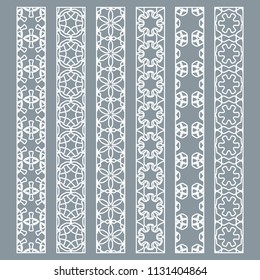 Vector set of line borders with geometric repeating texture. Isolated design elements for page decoration, headline, banners, wedding invitation cards. Fashion white lace collection