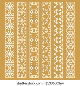 Vector set of line borders with geometric repeating texture. Isolated design elements for page decoration, headline, banners, wedding invitation cards. Fashion white lace collection