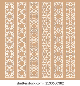 Vector set of line borders with geometric repeating texture. Isolated design elements for page decoration, headline, banners, wedding invitation cards. Fashion white lace collection