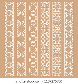 Vector set of line borders with geometric repeating texture. Isolated design elements for page decoration, headline, banners, wedding invitation cards. Fashion white lace collection