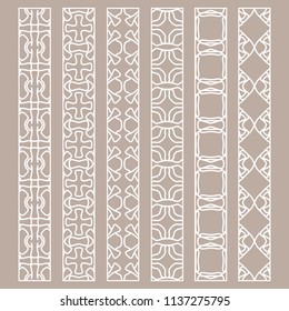 Vector set of line borders with geometric repeating texture. Isolated design elements for page decoration, headline, banners, wedding invitation cards. Fashion white lace collection