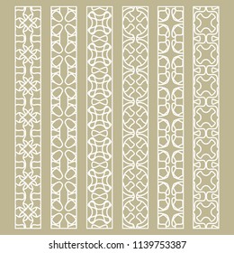 Vector set of line borders with geometric repeating texture. Isolated design elements for page decoration, headline, banners, wedding invitation cards. Fashion white lace collection