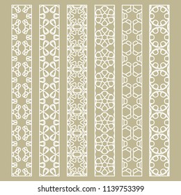 Vector set of line borders with geometric repeating texture. Isolated design elements for page decoration, headline, banners, wedding invitation cards. Fashion white lace collection