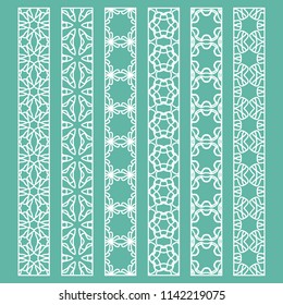 Vector set of line borders with geometric repeating texture. Isolated design elements for page decoration, headline, banners, wedding invitation cards. Fashion white lace collection