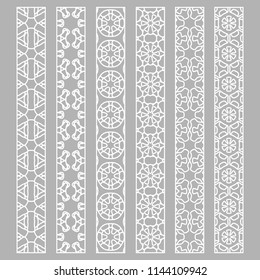 Vector set of line borders with geometric repeating texture. Isolated design elements for page decoration, headline, banners, wedding invitation cards. Fashion white lace collection