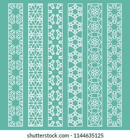 Vector set of line borders with geometric repeating texture. Isolated design elements for page decoration, headline, banners, wedding invitation cards. Fashion white lace collection