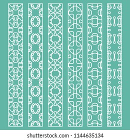 Vector set of line borders with geometric repeating texture. Isolated design elements for page decoration, headline, banners, wedding invitation cards. Fashion white lace collection