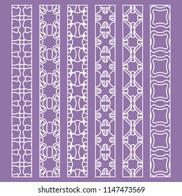 Vector set of line borders with geometric repeating texture. Isolated design elements for page decoration, headline, banners, wedding invitation cards. Fashion white lace collection