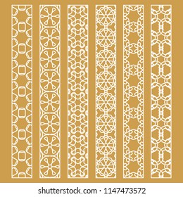Vector set of line borders with geometric repeating texture. Isolated design elements for page decoration, headline, banners, wedding invitation cards. Fashion white lace collection