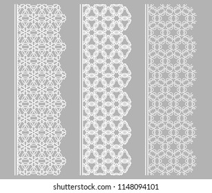 Vector set of line borders with geometric repeating texture. Isolated design elements for page decoration, headline, banners, wedding invitation cards. Fashion white lace collection