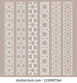 Vector set of line borders with geometric repeating texture. Isolated design elements for page decoration, headline, banners, wedding invitation cards. Fashion white lace collection