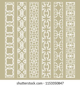Vector set of line borders with geometric repeating texture. Isolated design elements for page decoration, headline, banners, wedding invitation cards. Fashion white lace collection