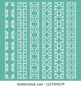 Vector set of line borders with geometric repeating texture. Isolated design elements for page decoration, headline, banners, wedding invitation cards. Fashion white lace collection