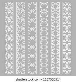 Vector set of line borders with geometric repeating texture. Isolated design elements for page decoration, headline, banners, wedding invitation cards. Fashion white lace collection