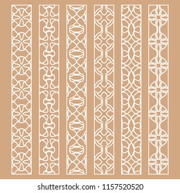 Vector set of line borders with geometric repeating texture. Isolated design elements for page decoration, headline, banners, wedding invitation cards. Fashion white lace collection