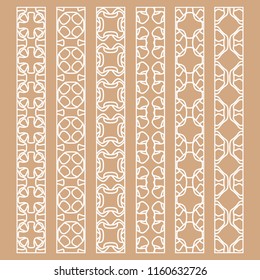 Vector set of line borders with geometric repeating texture. Isolated design elements for page decoration, headline, banners, wedding invitation cards. Fashion white lace collection
