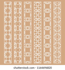 Vector set of line borders with geometric repeating texture. Isolated design elements for page decoration, headline, banners, wedding invitation cards. Fashion white lace collection