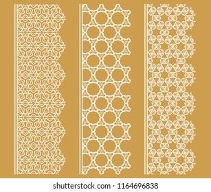 Vector set of line borders with geometric repeating texture. Isolated design elements for page decoration, headline, banners, wedding invitation cards. Fashion white lace collection