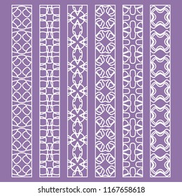 Vector set of line borders with geometric repeating texture. Isolated design elements for page decoration, headline, banners, wedding invitation cards. Fashion white lace collection