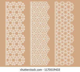 Vector set of line borders with geometric repeating texture. Isolated design elements for page decoration, headline, banners, wedding invitation cards. Fashion white lace collection