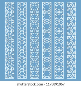 Vector set of line borders with geometric repeating texture. Isolated design elements for page decoration, headline, banners, wedding invitation cards. Fashion white lace collection