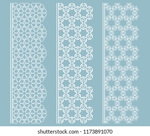 Vector set of line borders with geometric repeating texture. Isolated design elements for page decoration, headline, banners, wedding invitation cards. Fashion white lace collection