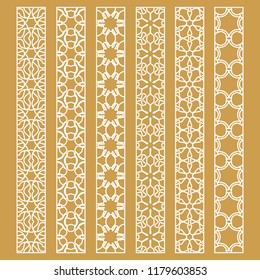 Vector set of line borders with geometric repeating texture. Isolated design elements for page decoration, headline, banners, wedding invitation cards. Fashion white lace collection