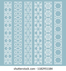 Vector set of line borders with geometric repeating texture. Isolated design elements for page decoration, headline, banners, wedding invitation cards. Fashion white lace collection