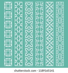 Vector set of line borders with geometric repeating texture. Isolated design elements for page decoration, headline, banners, wedding invitation cards. Fashion white lace collection