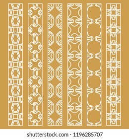 Vector set of line borders with geometric repeating texture. Isolated design elements for page decoration, headline, banners, wedding invitation cards. Fashion white lace collection