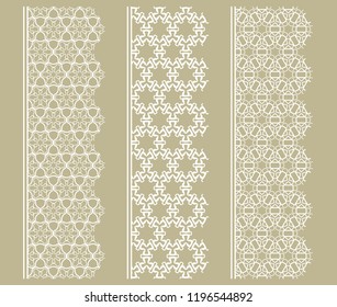 Vector set of line borders with geometric repeating texture. Isolated design elements for page decoration, headline, banners, wedding invitation cards. Fashion white lace collection
