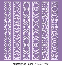 Vector set of line borders with geometric repeating texture. Isolated design elements for page decoration, headline, banners, wedding invitation cards. Fashion white lace collection